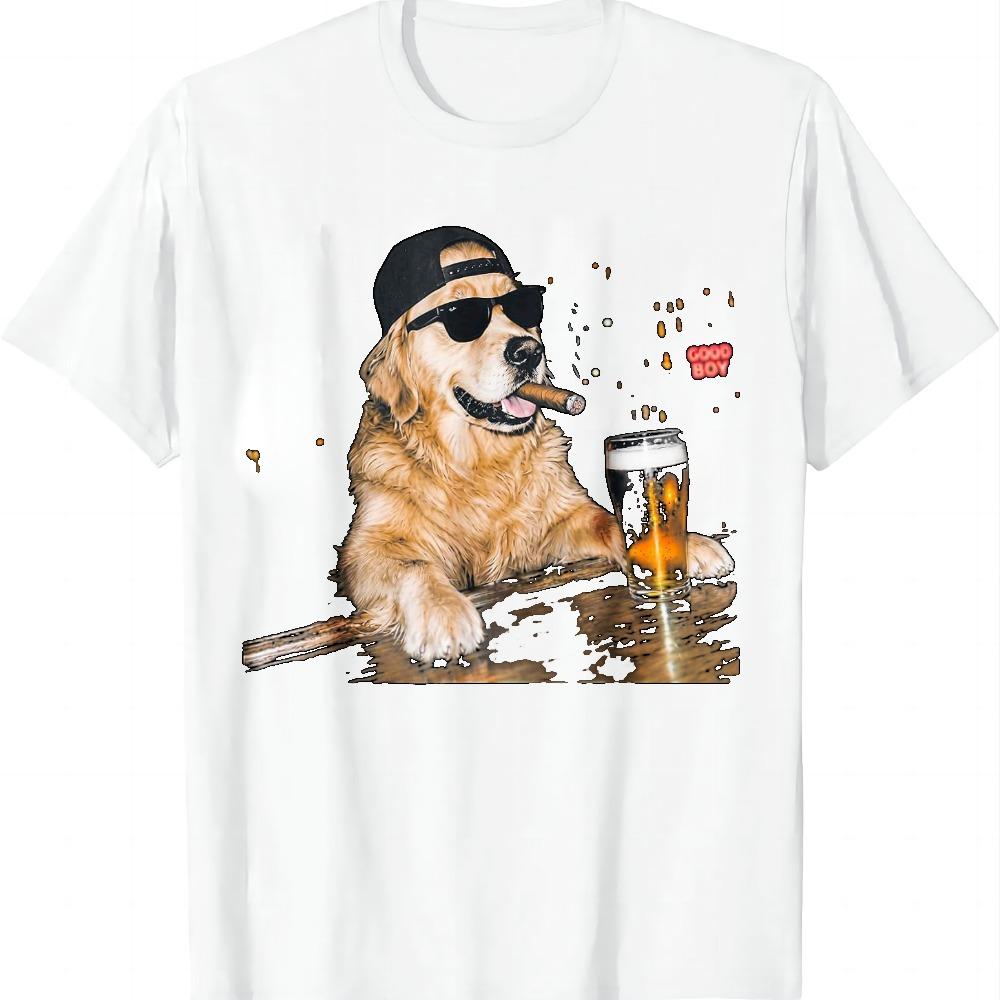 Divertente Golden Retriever Che Beve Birra Meme Cane Uomini Donne Maglietta Estiva Casual T-Shirt Abbigliamento Uomo Top Camiseta Streetwear