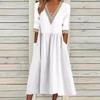 Cotton Linen Midi Dress With Ruffle Details For Office Women