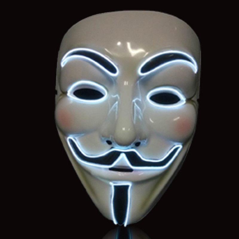 

Светодиодная маска V для вечеринки, косплея, маска, маска анонима, маска Гая Фокса, взрослая маска для маскарада one size белый