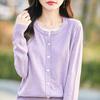 Women's Lightweight 50% Wool 50% Mulberry Silk Cardigan - 4-Season Versatile Knitwear for All-Year Comfort & Style