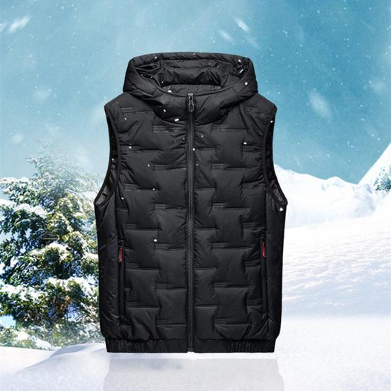 Men Winter Vest Padded Solid Color Sleeveless Thicken Hooded Warm Casual Plus Size