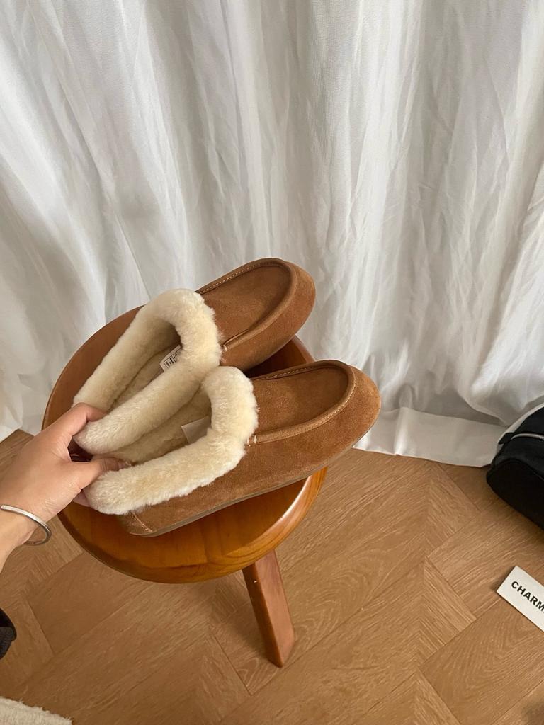 Cowhide version~ Winter new retro fur snow boots women's wool integrated one-pedal bag heel lazy muller shoes