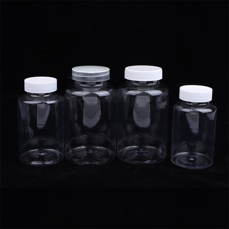 Transparent Plastic Bottle 15-500ML Wide Mouth Medicine Bottle with Screw Lid Seal Vials Food Grade Liquid Reagent Container