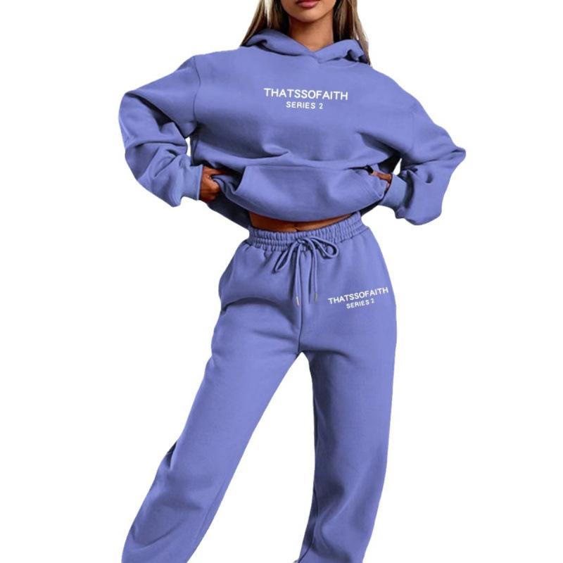 Felpa con cappuccio da donna popolare con stampa di lettere Set casual alla moda in pile