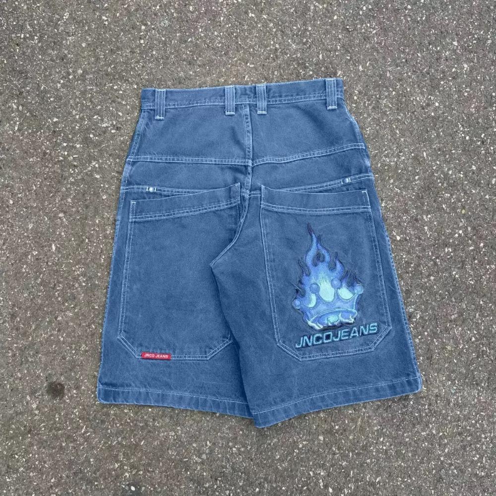 Hip Hop Retro Szorty Jeansowe Y2k Niebieski Prany Szeroka Nogawka Proste Spodnie Robocze Męskie Damskie Streetwear Jorts Odzież