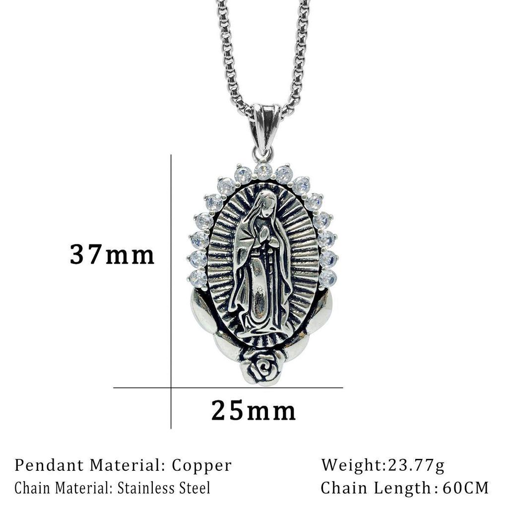 Xiewei'er Retro Zircon Virgin Mary Pendant Necklace