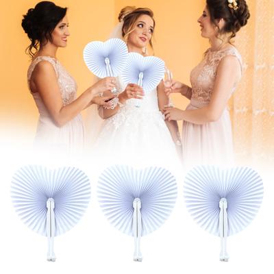 5 pezzi Ventaglio pieghevole a forma di cuore d'amore Carta bianca fai da te portatile estivo Tenuto in mano Ventaglio rotondo Performance di danza Puntelli per foto Matrimonio Regalo di San Valentino