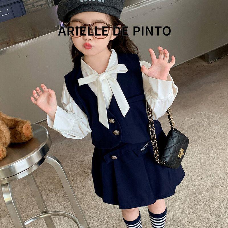 French Arielle De Pinto Girls  Vest College Style Dress Set Spring and Autumn Fashion Jk Princess Dress Navy blue 100cm