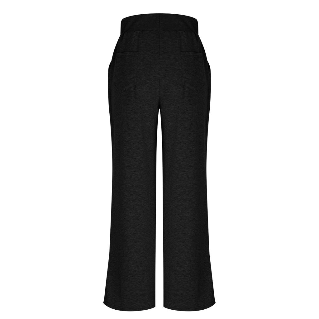 Calças Casuais Esportivas Femininas Soltas Cor Sólida com Bolsos Cintura Elástica