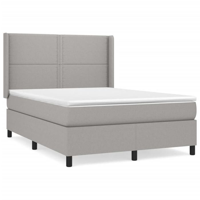 3131345 vidaXL Lit à sommier tapissier avec matelas Gris clair 140x190cm Tissu