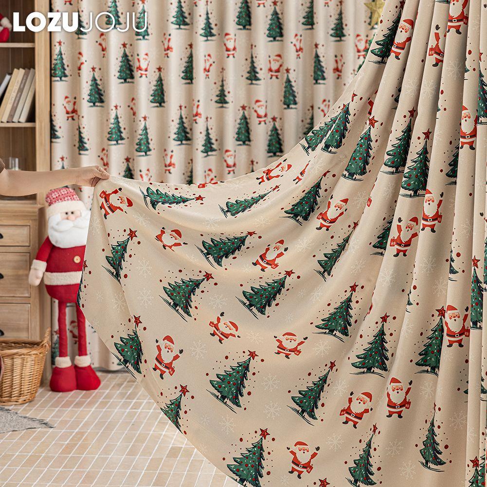 1PC LOZUJOJU Christmas Style Blackout Curtains Santa Claus Pattern Printed Curtains for Bedroom Living Room Balcony Window for Home Decor