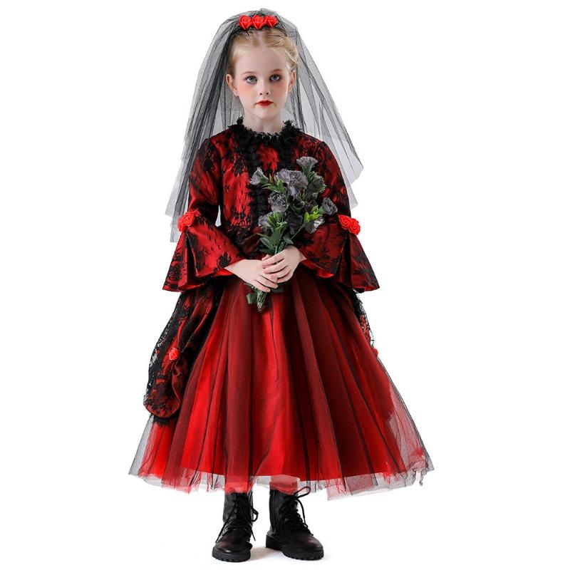 New Halloween Ghost Bride Dress Medieval Vampire Princess Dress Children's Witch Show Costume