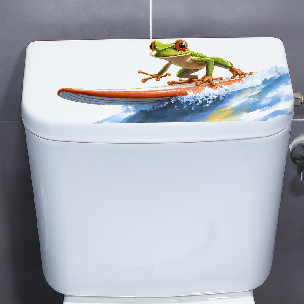 Fun Surfing Frog Toilet Stickers, Creative Bathroom Decorative Stickers