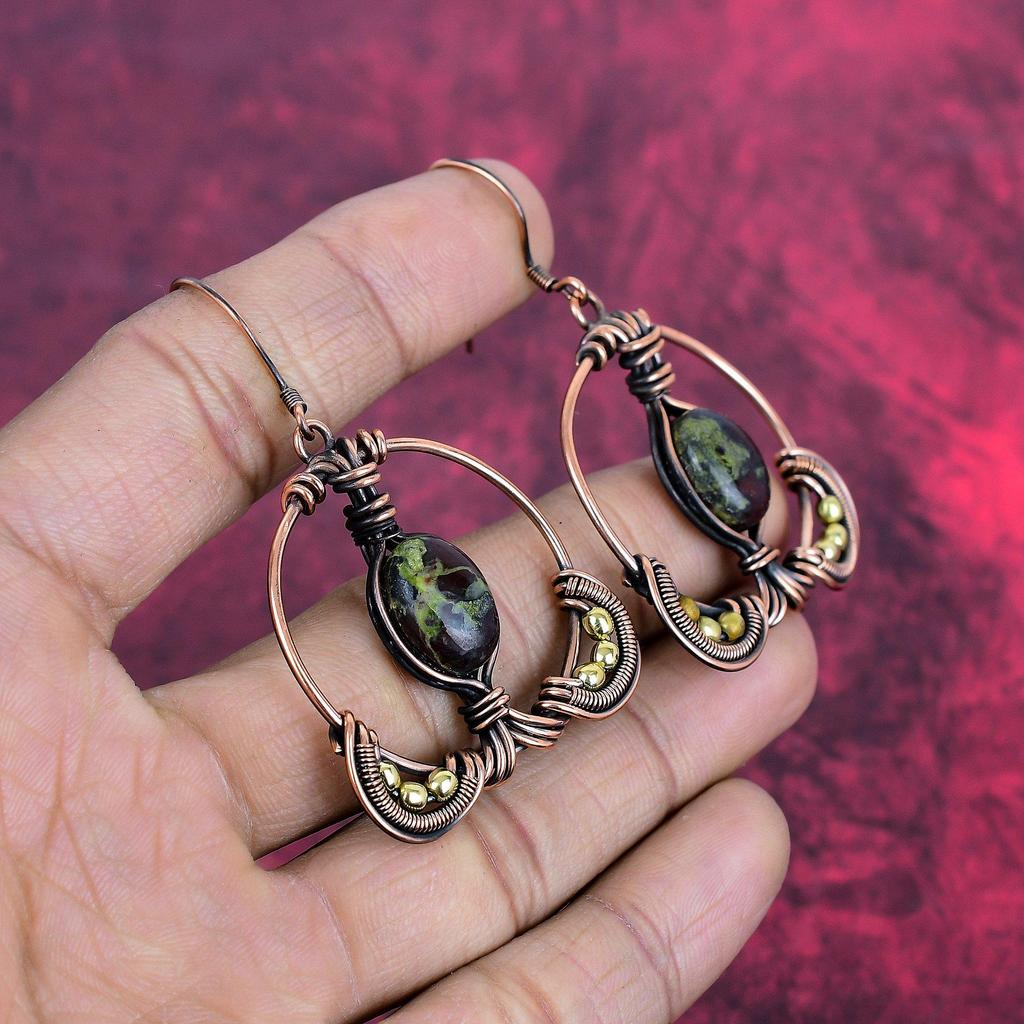 Dragon bloodstone earring copper wire wrapped earrings handmade natural gemstone earring dragon bloodstone copper jewelry anniversary gifts