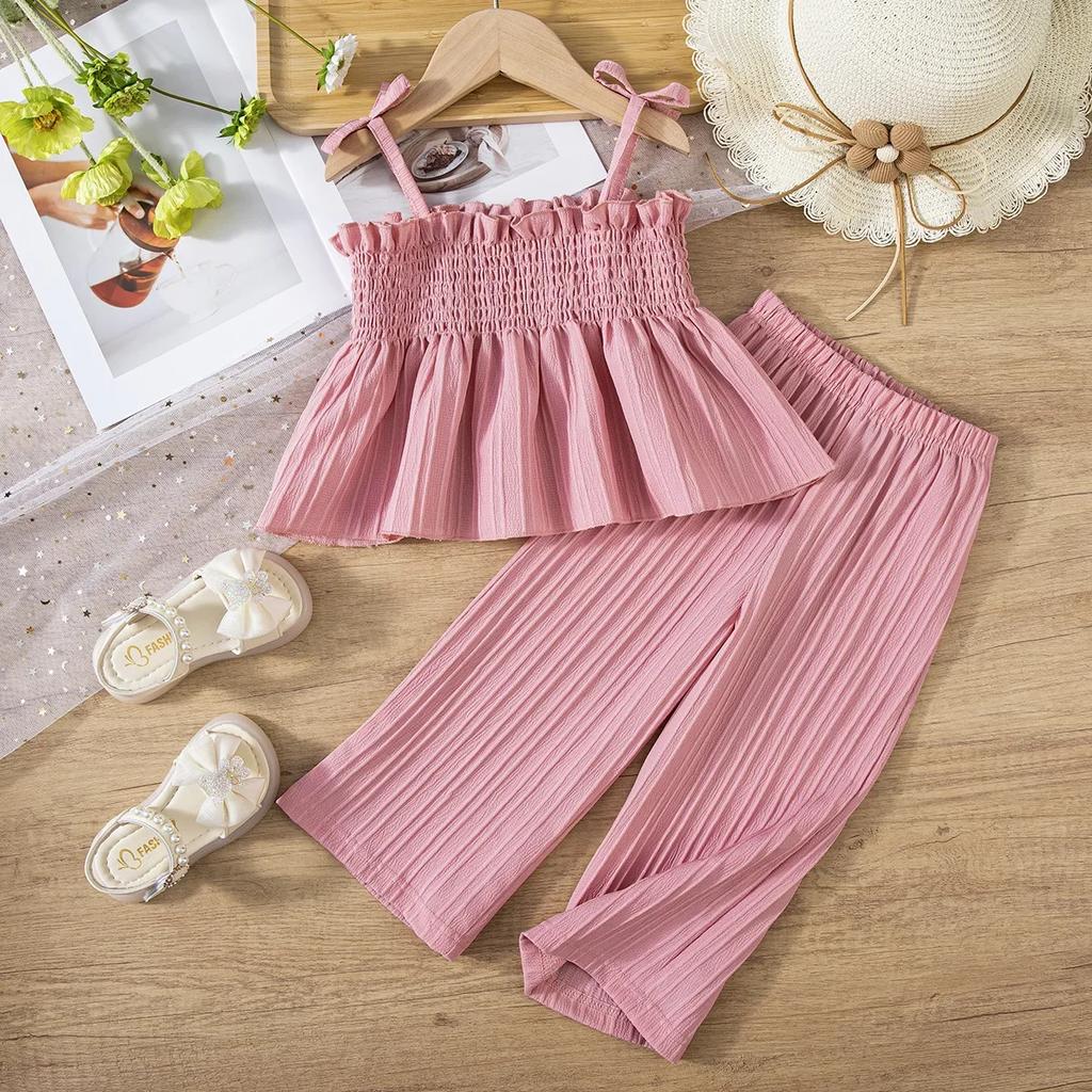 Children's Clothing Sets Bow Strappy Top + Wide-leg Pants 2pcs Sets Toddler Girl Clothes Baby Girl Outfit Set