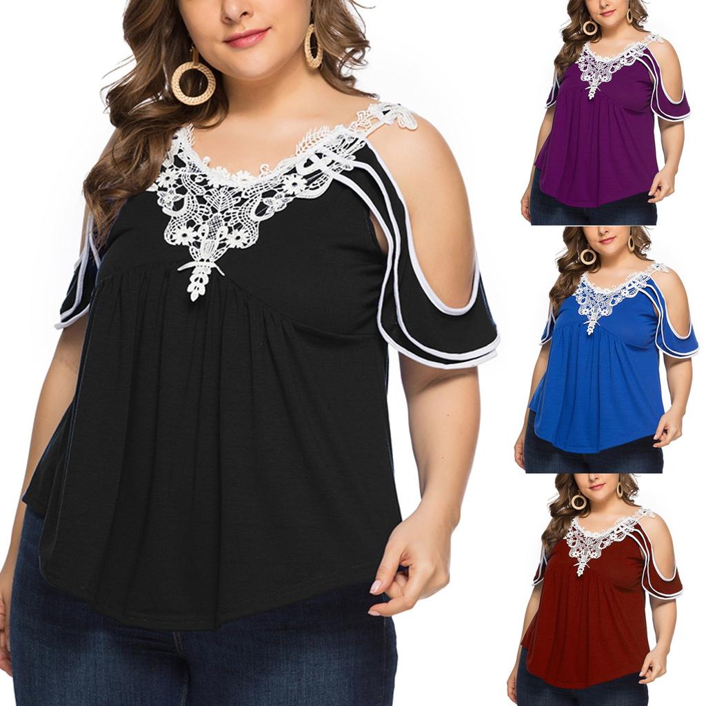 Plus Netted Tops Buy Fashion Women's Plus Size Tiered Lace Appliques Cold Shoulder V ...