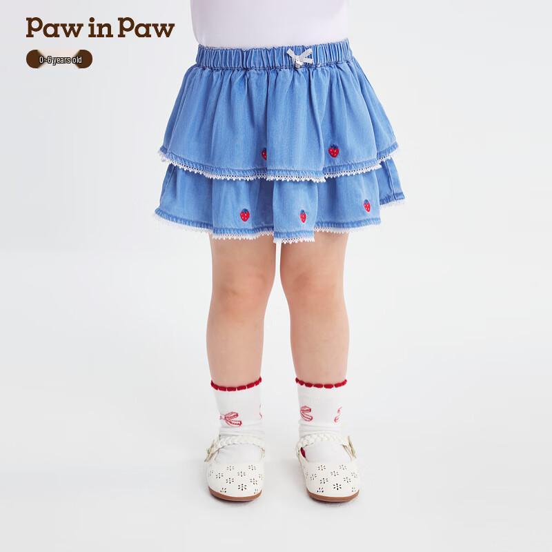 Джинсовая многоярусная юбка с мультяшным мишкой для девочек PawinPaw 130