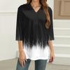 Women's Fashion Casual Lapel 3/4 Sleeve Print Shirt Women's V-Neck Tops