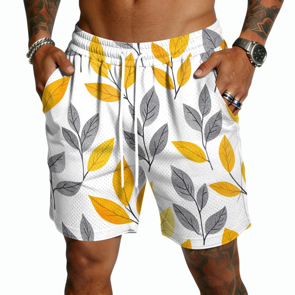 Herren Freizeitshorts mit Kordelzug Leichte Schnelltrocknende Fünf-Punkt-Länge Strandbekleidung Sommerhose mit Hawaiianischem Aufdruck