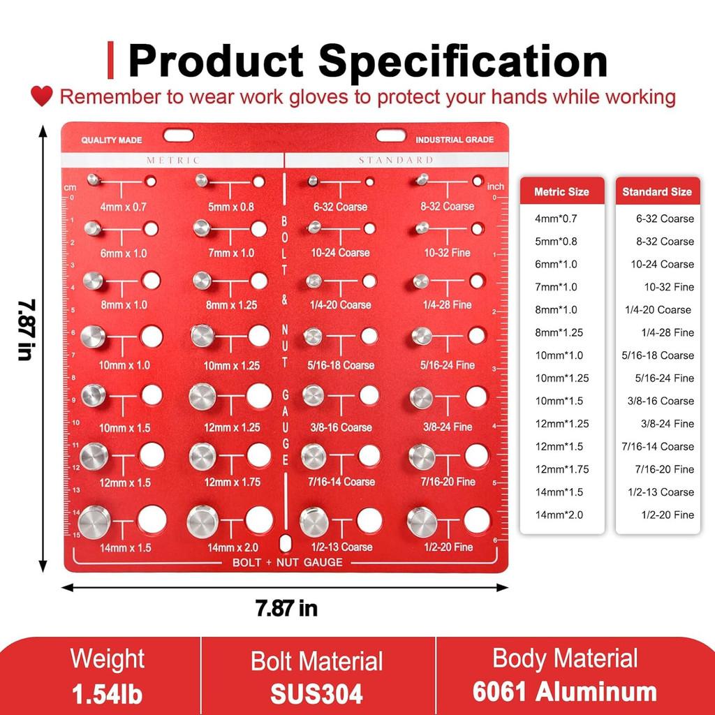 Nut And Bolt Thread Checker High Precision Screw Measuring Gauge Aluminum Alloy Metric Size Nut Checker