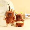1-20PCS Brown Soft Capybara Key Ring Cross Dressing Funny Plush Bee Pendant Fur Pulling Rope Cartoon Animal Keychain Couple
