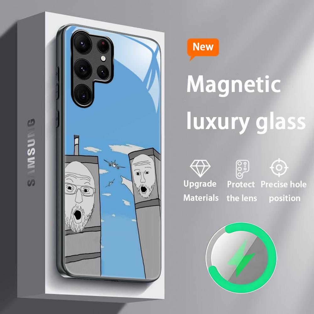 

Популярный дизайн Wojak Чехол для телефона For Samsung S25 S24 S23 S22 S21 S20 Plus Ultra Note20 Стеклянный Магнитный Чехол Samsung S22