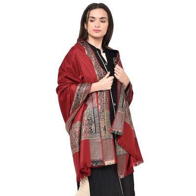 Weavers Villa Women's Kashmiri Acro Wool Self Design Border Shawl (MAROON), 100cm X 200cm