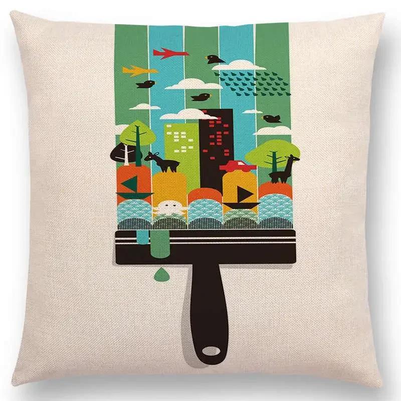 

Красочная мультяшная наволочка Фрукты Цветы Теплый сон Смешное воображение Чехол для подушки 66x66cm