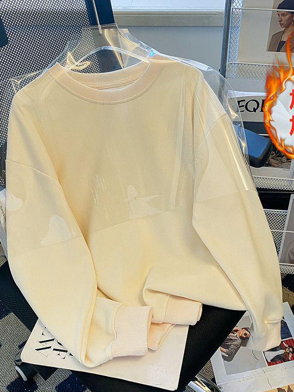 Unisex Plus Size Thick Velvet Round Neck Hoodie - Solid Color, Loose Fit, 2023 Autumn/Winter Edition