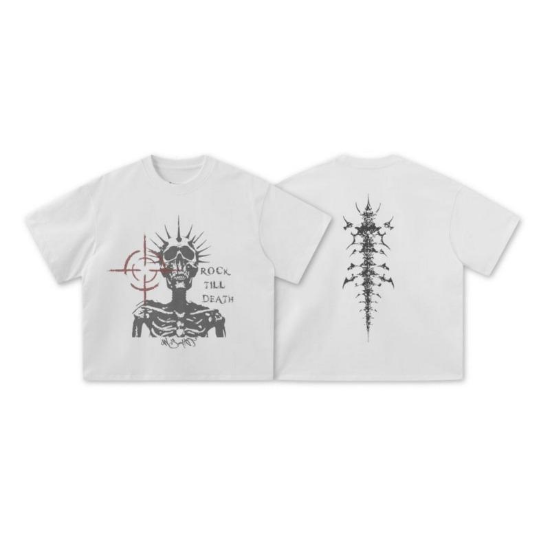 

Rock Till Death Skeleton Graphic T Shirt Vintage Punk Rock Streetwear Cotton Oversized Short Sleeve Tee for Women Men S разноцветный