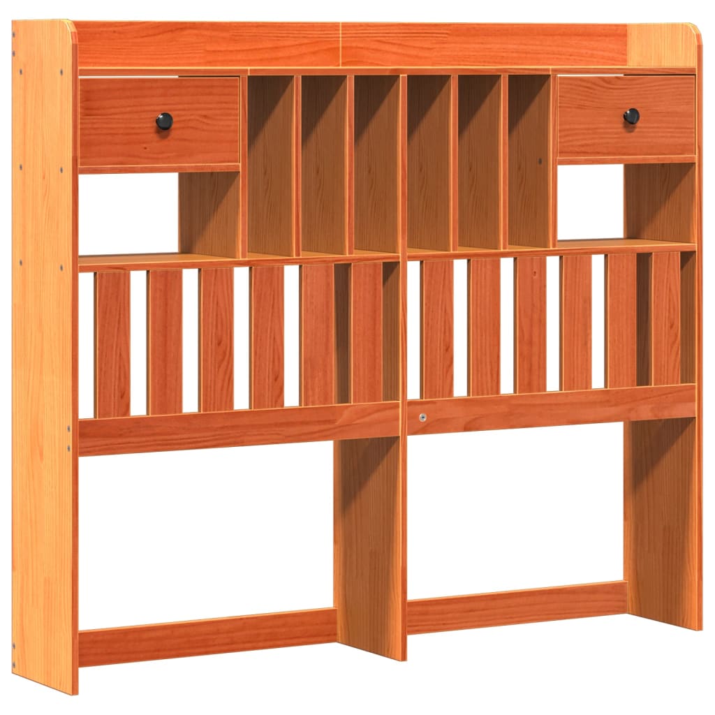 Solid Wood Bed with Shelf Without Mattress Wax Brown 135 X 190 Cm