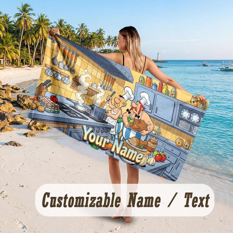 Personalized Beach Towel,Asterix & Obelix Custom Printed Name Text, Super Absorbent Towel For Beach Vacation