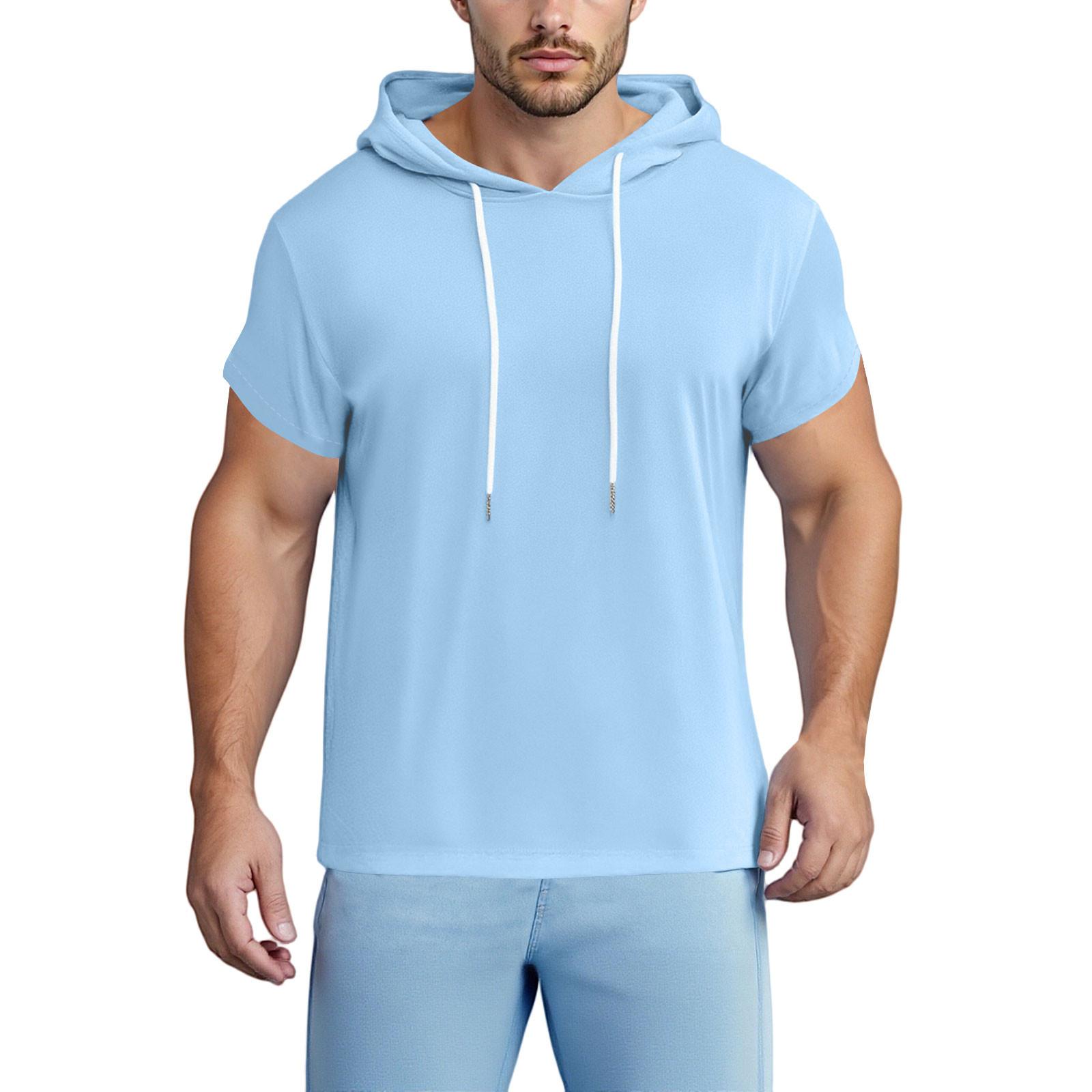 

Летняя мужская футболка с капюшоном и короткими рукавами, свободная повседневная толстовка L