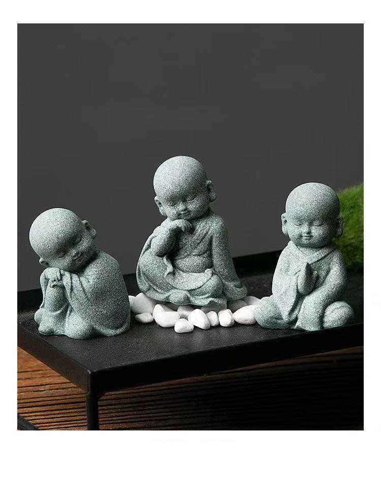Sandstone Little Monk sculptures and figurines  Cute Home Room Office car Table decoration and accessories High quality gifts