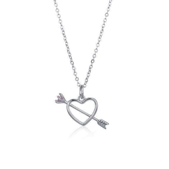 S925 sterling silver Cupid love necklace women s autumn and winter new niche silver jewelry one arrow through the heart pink diamond 925 silver