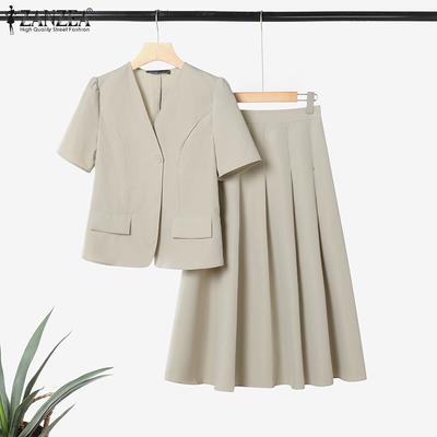 Women Short Sleeve Blouse and Long Skirt Summer Two Piece Suit Sets