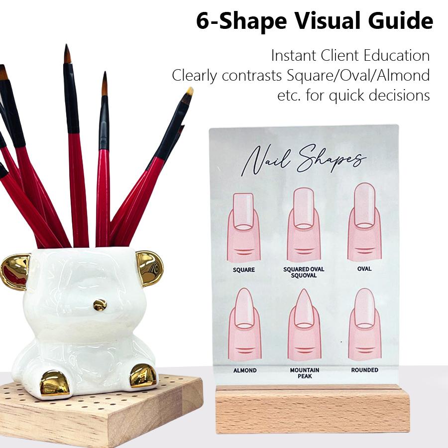 Acrylic Nail Shapes Display Board, Static Artwork Sign for Salon Counter Decor, Mannequin Finger Tips & Nail Shape Identification Guide