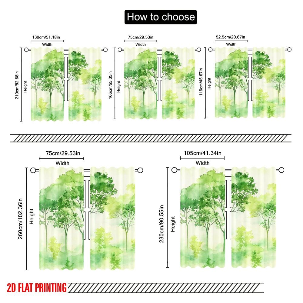 2pcs,2D Plane Printing Curtains Forest Dreamscape Versatile Fabric (without Rod) Art Deco Festive Perfect for Bedroom, Living