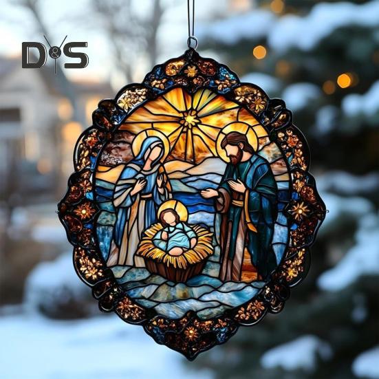 Ozdoba na szopkę bożonarodzeniową, ręcznie robiony okrągły łapacz słońca, pierwsze Boże Narodzenie dziecka, chrześcijański prezent religijny na choinkę, dekoracja okna