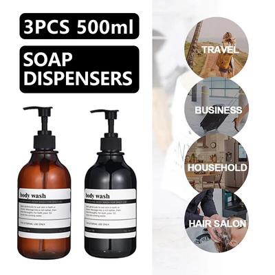 3PCS 500ML Hotel Shower Soap Dispensers with 8 Labels Plastic Bathroom Empty Refillable Pump Lotion Bottle Cosmetic Containers Set