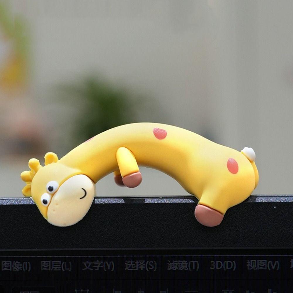 Lying Animal Computer Monitor Decor Mini Dolls 3D Desk Toy Giraffe Screen Figurine Kawaii Navigator Screen