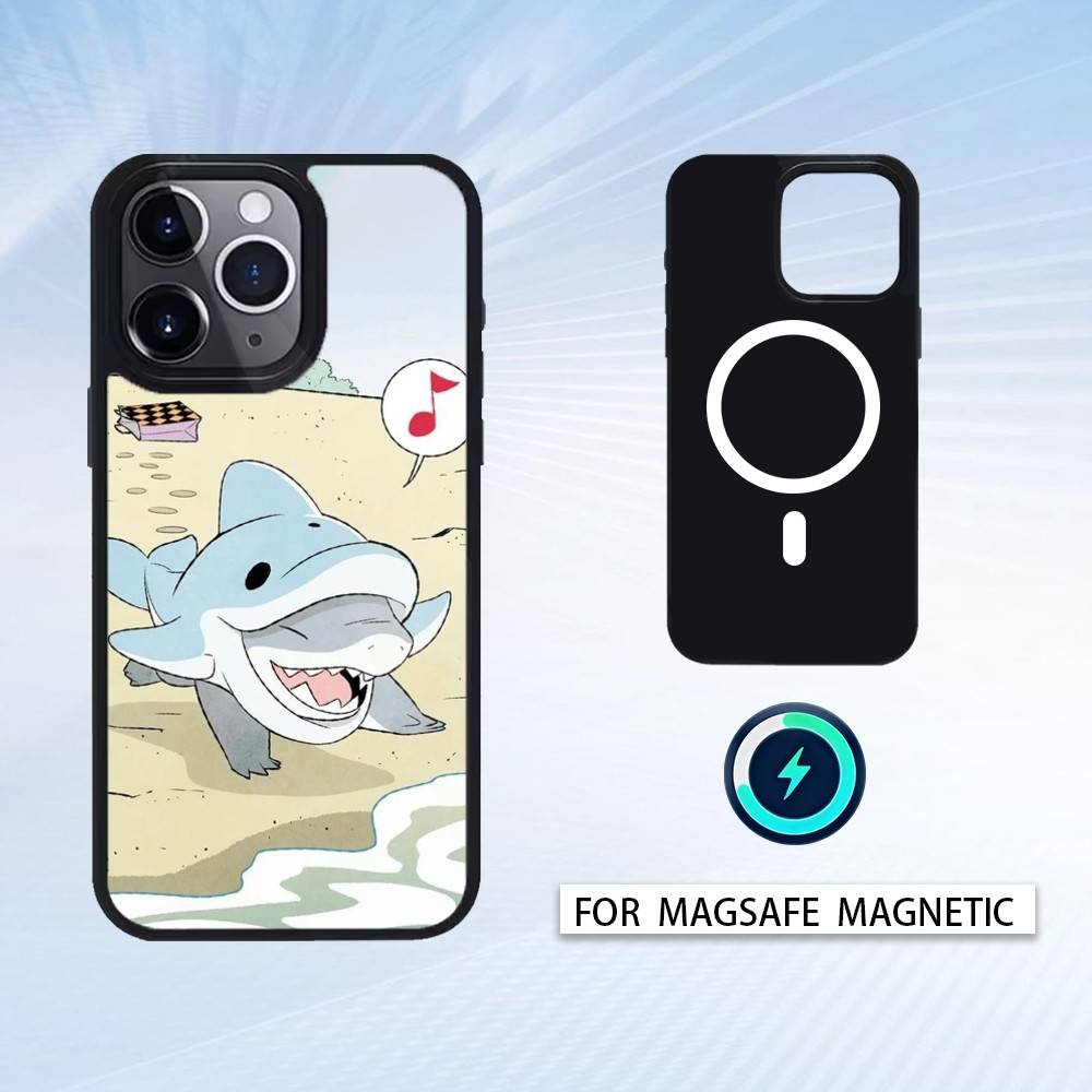 Cute and Funny Cartoon Shark Phone Case For iPhone17,16,15,14,13,12,Pro,Max,Magnetic For Magsafe Wireless Charging