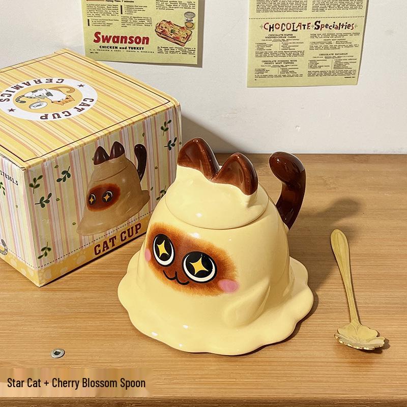 Creative Cartoon Cute Mug with Lid and Spoon - Large Capacity Ceramic Coffee Cup for Women & Couples
