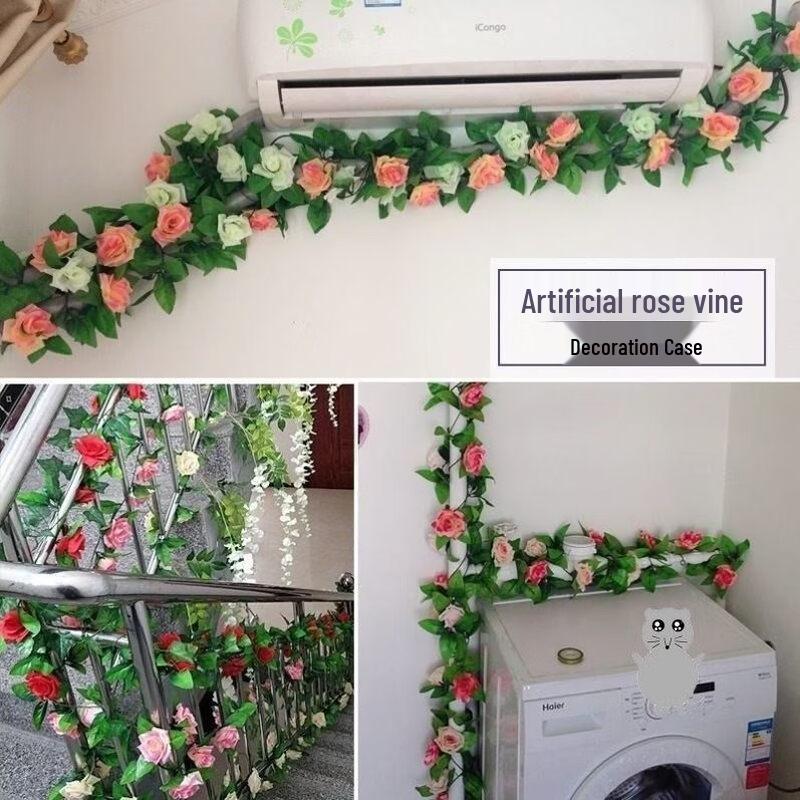 Artificial Rose Vine Garland with Green Leaves