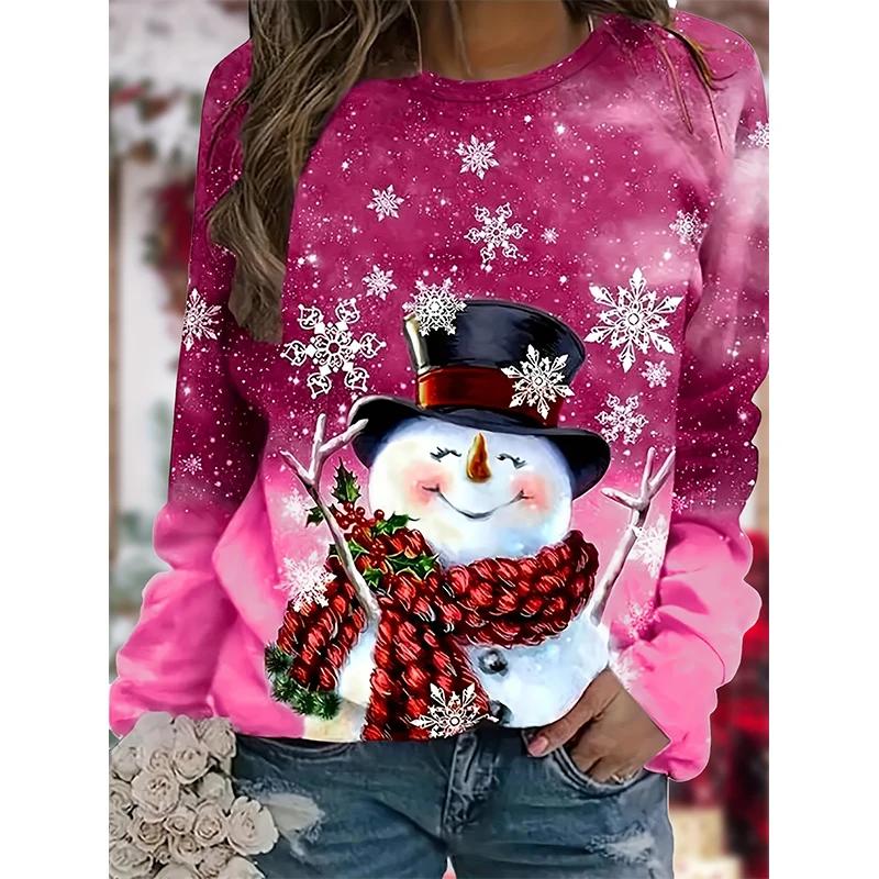 Christmas Snowman 3D Printed Sweatshirt Women's Fashion Casual Street Style Crew Neck Hoodie Y2k Pullover Harajuku Style Top Wom