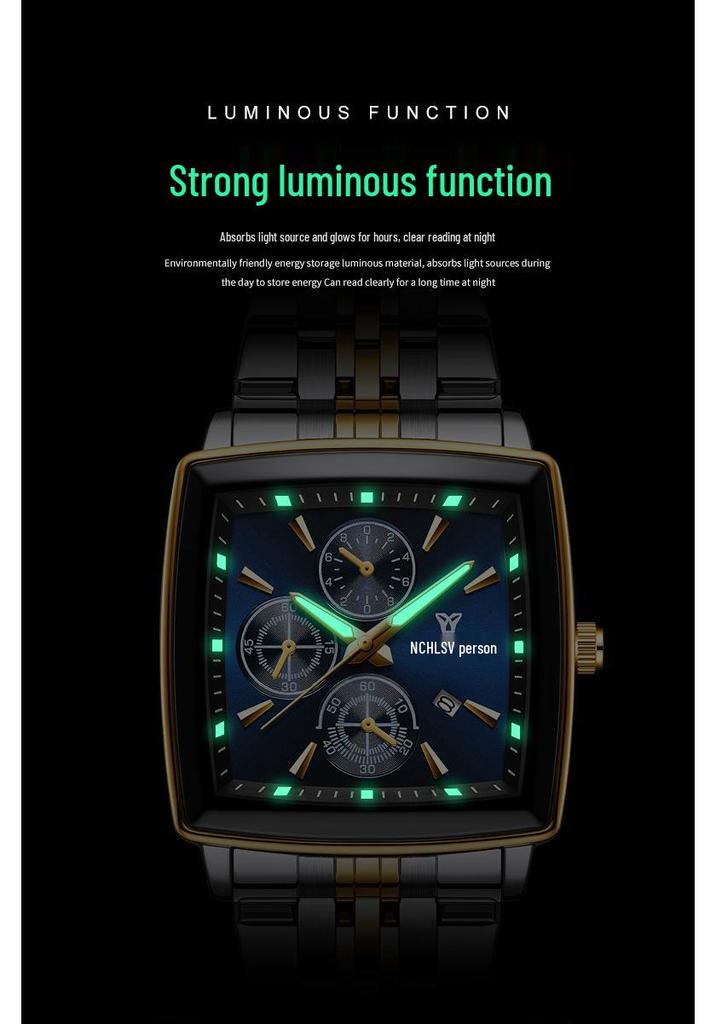 Men's Luxury Quartz Watch: Waterproof, Calendar, Luminous with Stainless Steel Band