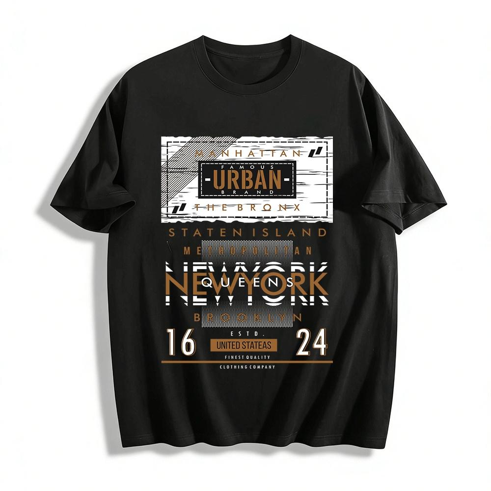 

New York Five Boroughs Print Casual Tee Retro Urban Style Unisex Top Pure cotton T-shirt XXS