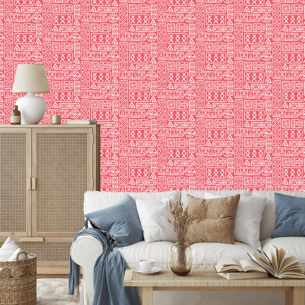 Polynesian Geometric Coral Pattern Wallpaper 50x1000