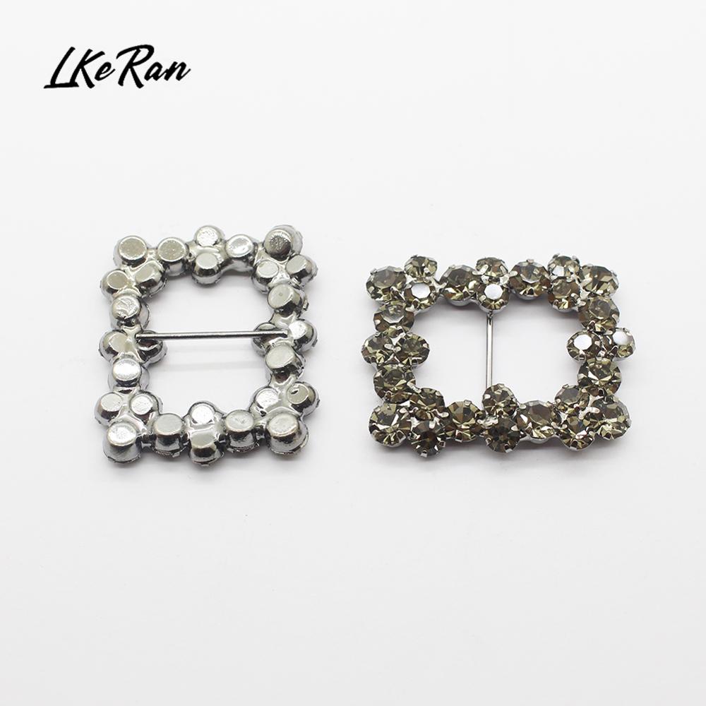 Quality 2Pcs 100% Czech Grey Rhinestone Buckles Diy Decorative Crystal Slider Buckle Diamond Wedding Embellishment Accessories