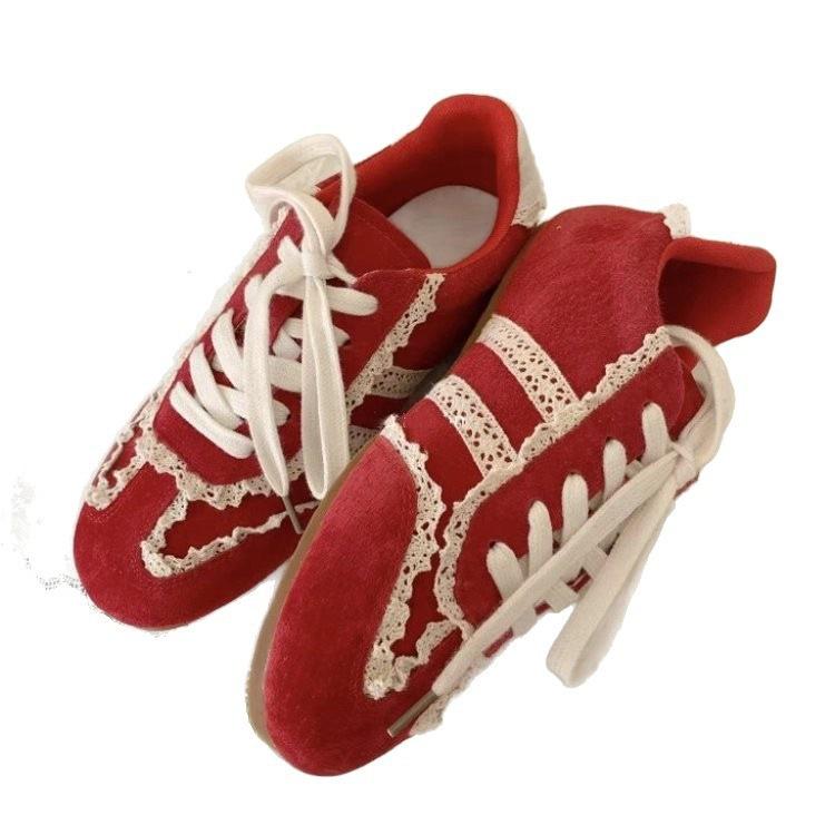 Podzimní ležérní sportovní boty na šněrování s měkkou podrážkou, retro baletní boty s tenkou podrážkou